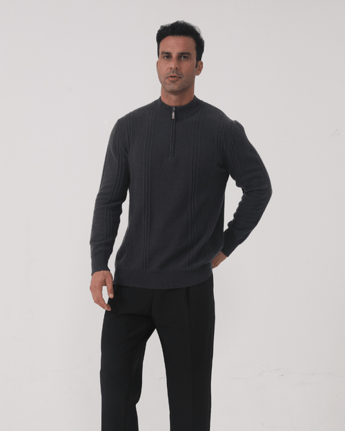 100% Cashmere Ribbed Half Zip - SANVELIER