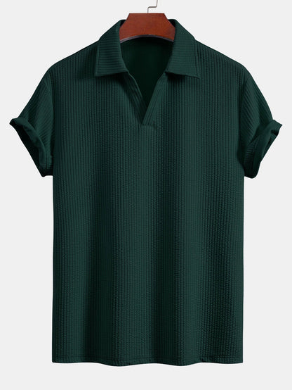 Strukturiertes V-Ausschnitt-Polo & Shorts