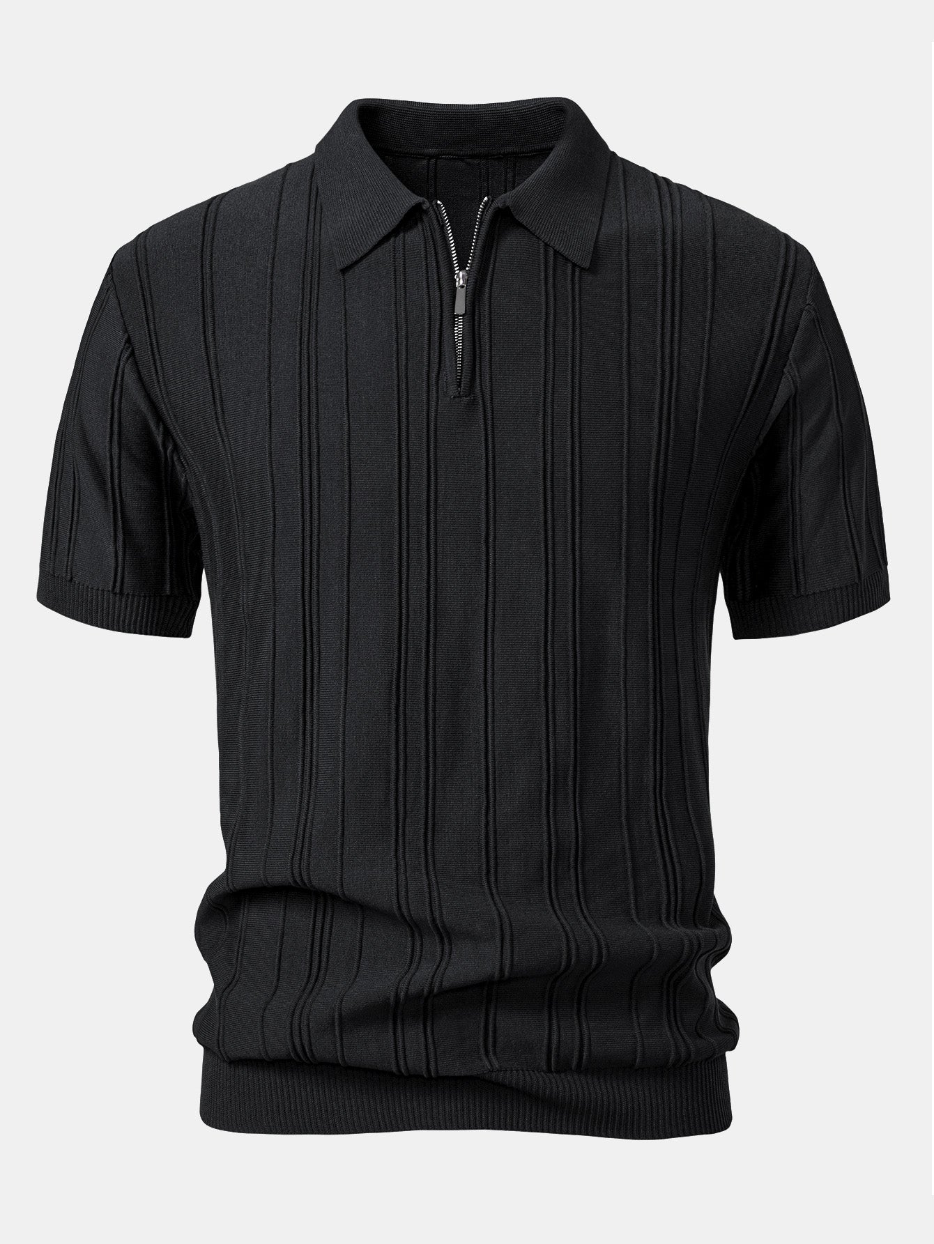 Gestreiftes Jacquard-Strick-Poloshirt mit Reißverschluss