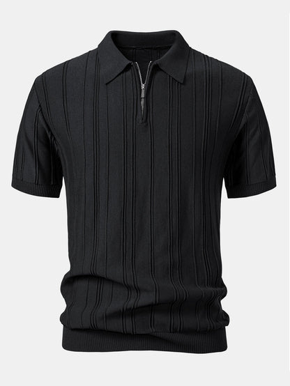 Gestreiftes Jacquard-Strick-Poloshirt mit Reißverschluss