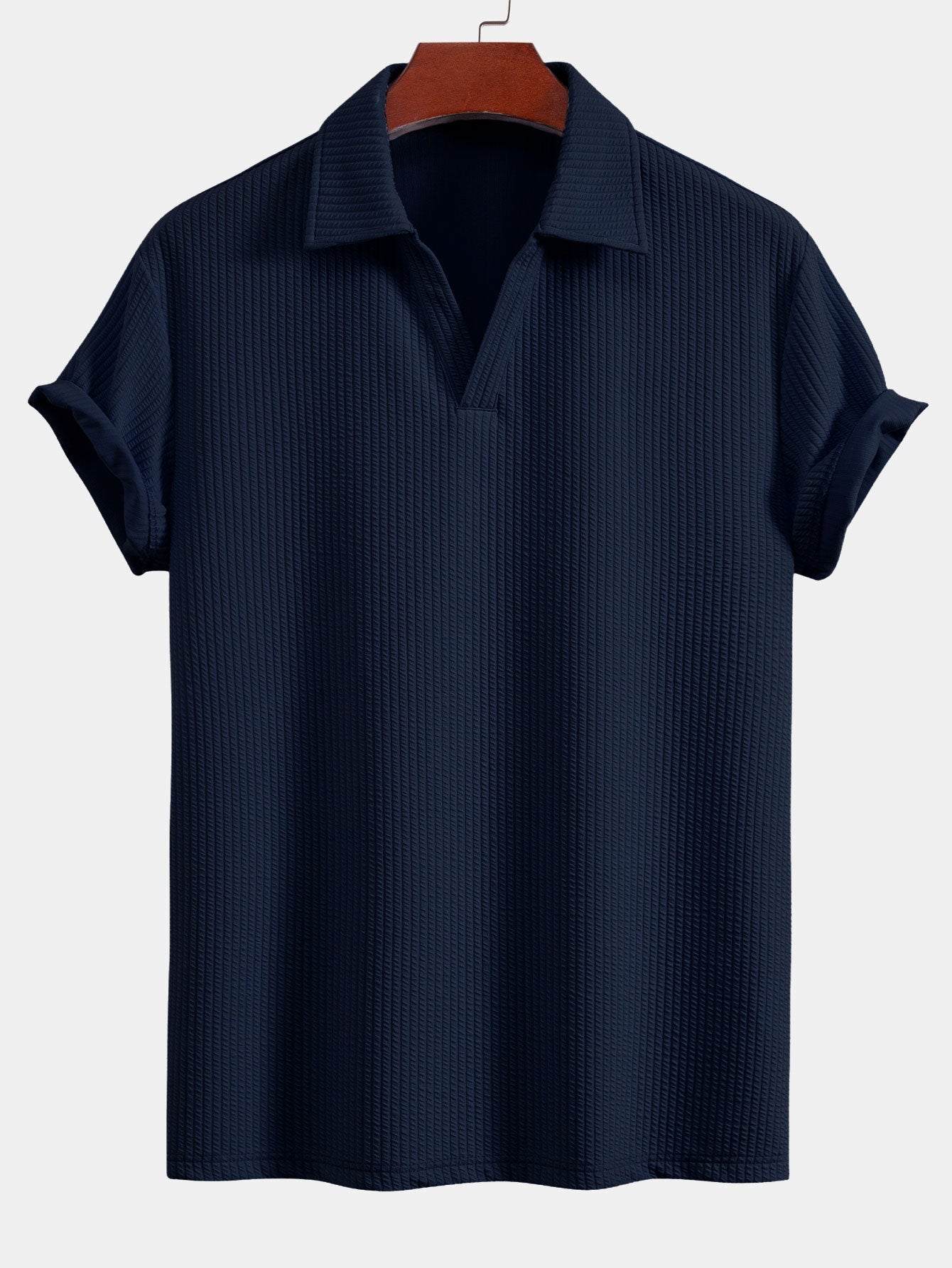 Textured V-Neck Polo & Shorts
