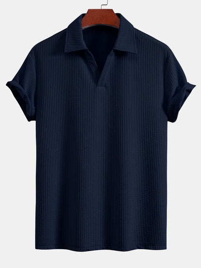 Strukturiertes V-Ausschnitt Polohemd & Hose Set