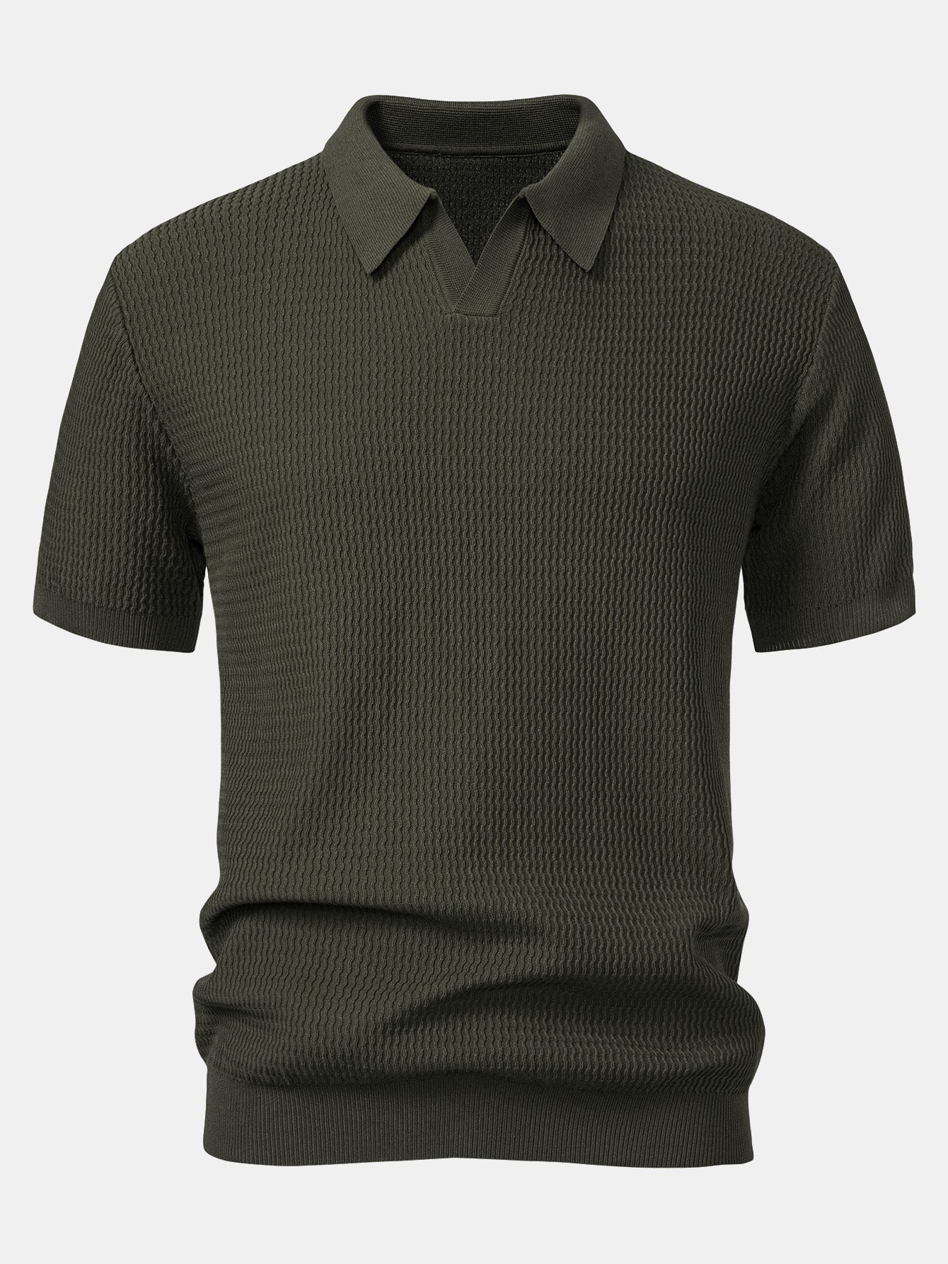V-Ausschnitt Poloshirt mit Wellen-Jacquard-Strick