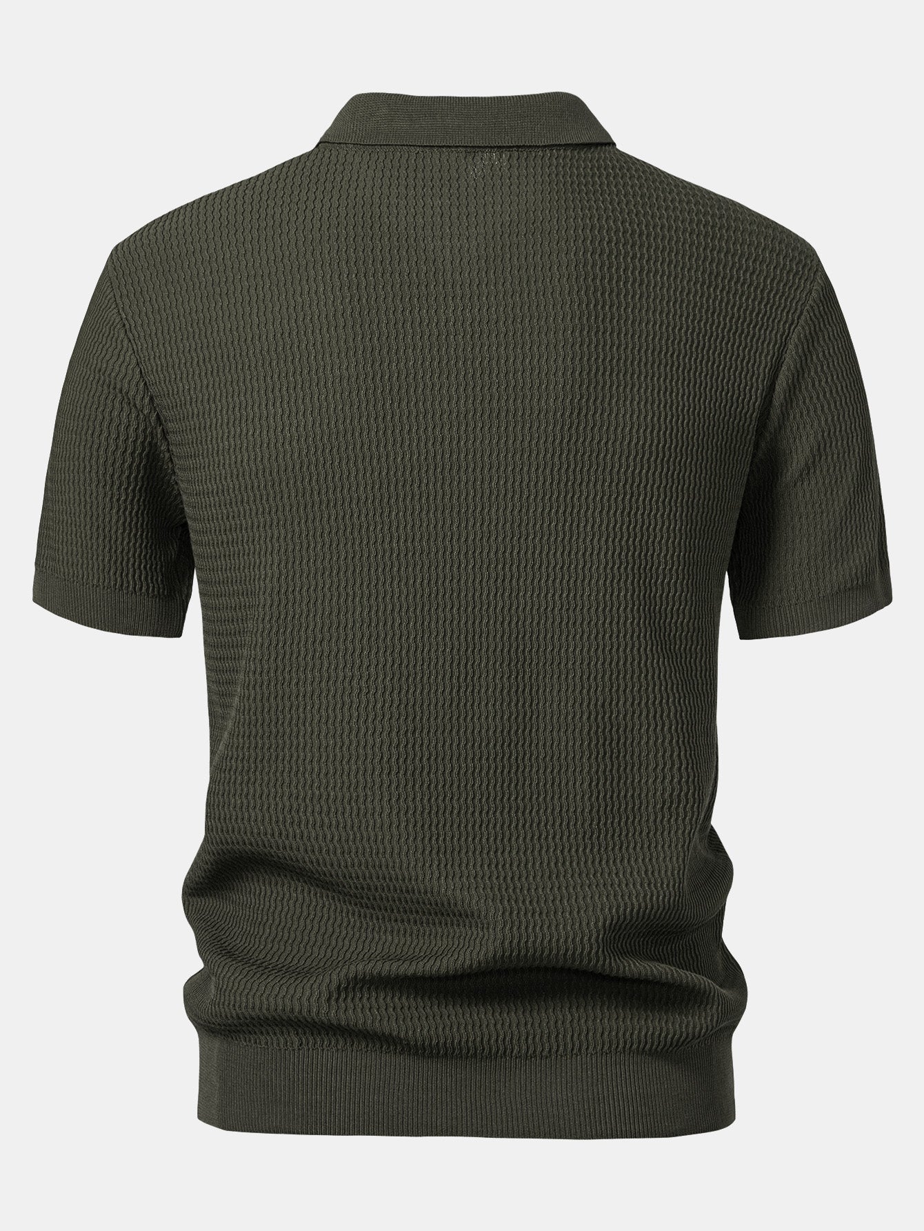 V-Ausschnitt Poloshirt mit Wellen-Jacquard-Strick