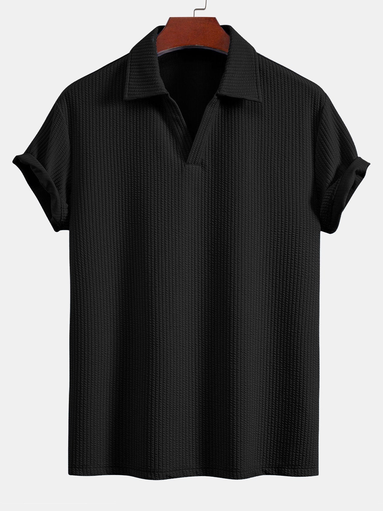 Strukturiertes V-Ausschnitt Polohemd & Hose Set