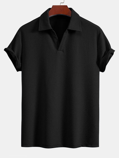 Strukturiertes V-Ausschnitt Polohemd & Hose Set