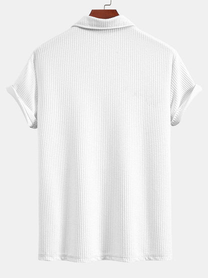 Strukturiertes V-Ausschnitt Polohemd & Hose Set