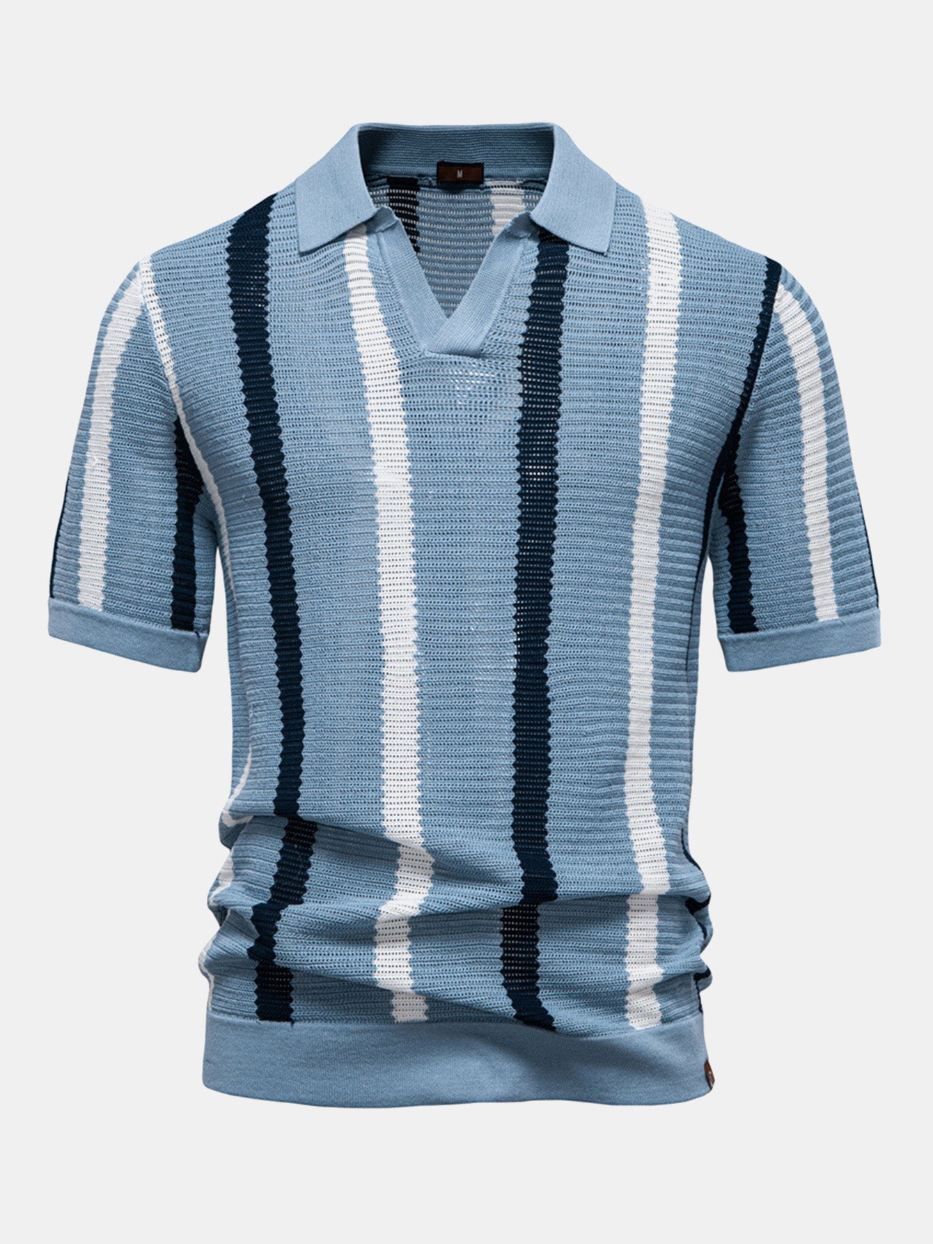 Gestreiftes V-Ausschnitt Strickpolohemd