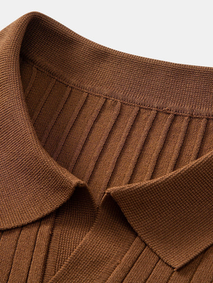 Gestreiftes V-Ausschnitt Strick-Polo