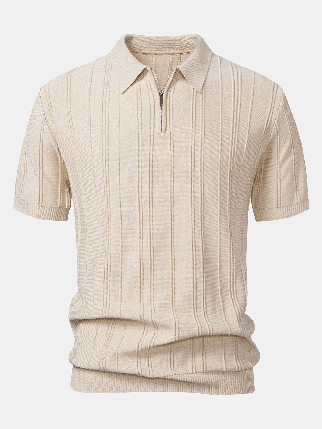 Gestreiftes Jacquard-Strick-Poloshirt mit Reißverschluss