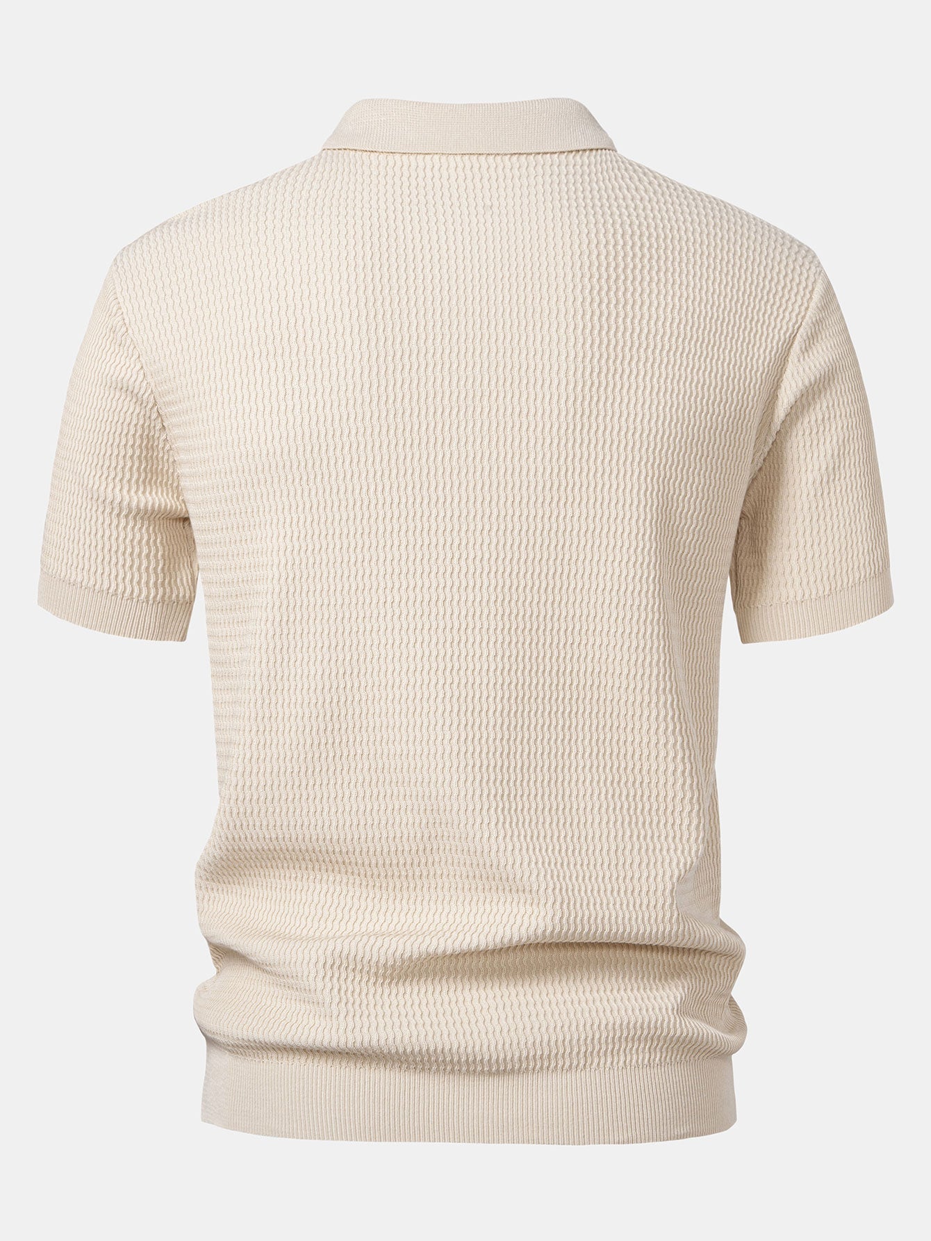 V-Ausschnitt Poloshirt mit Wellen-Jacquard-Strick